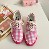 粉色少女心软妹日系帆布鞋潮波点板鞋复古街头百搭低帮休闲板鞋