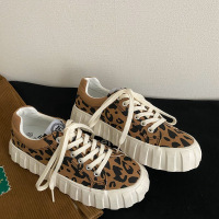 2021春季韩版自制复古圆头韩系chic可爱学院风大头豹纹帆布鞋女