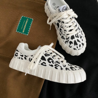 2021春季韩版自制复古圆头韩系chic可爱学院风大头豹纹帆布鞋女