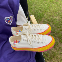 新款奶油彩虹1970s帆布鞋低帮女冰激凌简约百搭厚底增高学生板鞋