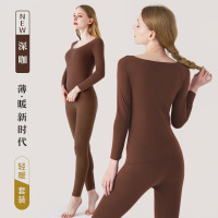 男士德绒保暖内衣女套装双面磨毛圆领修身打底衫美体秋衣秋裤