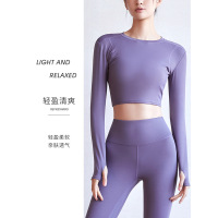 运动健身长t袖欧美跑步健身房弹力紧身衣瑜伽服上衣女