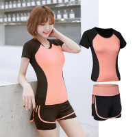 韩版瑜伽服套装女秋弹力修身速干短袖跑步运动户外健身服两件套女