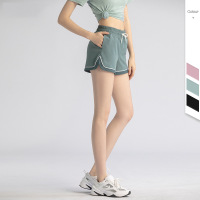 健身速干跑步短裤女夏假两件防走光百搭松紧宽松裸感运动服休闲裤