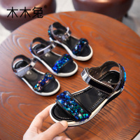 儿童凉鞋女孩2021新款夏季软底彩色女童沙滩小公主亮片中大童防滑