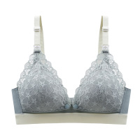 桑蚕丝蕾丝哺乳文胸无钢圈莫代尔中上开扣内衣哺乳期胸罩薄款