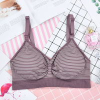 无钢圈前开扣大码条纹哺乳文胸内衣 喂奶调整型聚拢女士胸罩