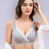 薄款透气交叉任意裁哺乳文胸蕾丝边冰丝面料内衣喂奶胸罩