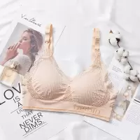 无缝网孔蕾丝运动哺乳文胸一体式乳垫弹力内衣产妇喂奶胸罩女