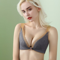 无钢圈大码内衣女士 性感蕾丝聚拢调整型前扣美背文胸大胸罩