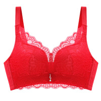 内衣女大红本命年文胸无钢圈聚拢透气性感蕾丝调整型侧收胸罩
