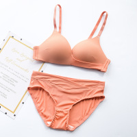 新品罗纹三角杯小胸聚拢内衣女无钢圈文胸套装收副乳棉质透气少女