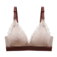 桑蚕丝蕾丝哺乳文胸无钢圈莫代尔中上开扣内衣哺乳期胸罩薄款