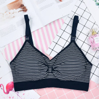 无钢圈前开扣大码条纹哺乳文胸内衣 喂奶调整型聚拢女士胸罩