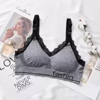 无缝网孔蕾丝运动哺乳文胸一体式乳垫弹力内衣产妇喂奶胸罩女