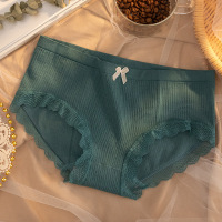 格子内裤新款无缝女士内裤中腰三角裤蕾丝边棉裆部透气少女