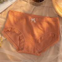 格子内裤新款无缝女士内裤中腰三角裤蕾丝边棉裆部透气少女