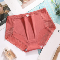 90-150斤新款网孔冰丝中腰内裤女蕾丝边裆透气三角裤