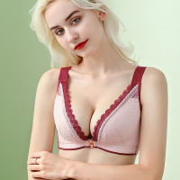无钢圈大码内衣女士 性感蕾丝聚拢调整型前扣美背文胸大胸罩