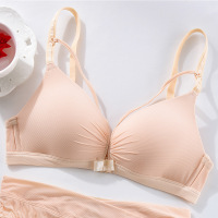 前扣无钢圈美背内衣女法式透气上托文胸调整侧收学生性感少女胸罩