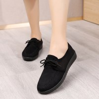 女鞋工作鞋老北京布鞋系带平底平跟妈妈鞋防滑黑色工装通勤职业鞋