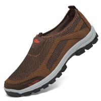 夏季老人鞋男中老年爸爸休闲鞋防滑透气一脚蹬厚底运动鞋