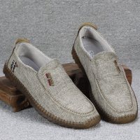 新款防滑牛筋底开车鞋老北京布鞋男单鞋透气亚麻一脚蹬爸爸休闲鞋