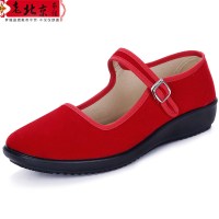 老北京布鞋女黑色一字带工装鞋平底防滑妈妈鞋软底酒店小布鞋