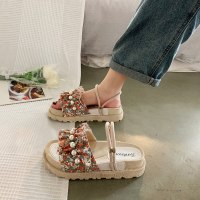 小众时装仙女晚晚风凉鞋女夏季平底2021年新款大学生软底淑女厚底