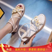 凉鞋女仙女风学生百搭牛筋软底2021新款夏季罗马鞋花朵坡跟沙滩鞋