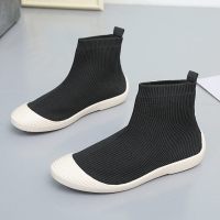 2021新款潮欧洲站针织弹力袜子鞋女高帮鞋平底飞织袜子靴短靴