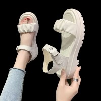 凉鞋女2021年新款女夏季平底仙女风百搭学生厚底松糕鞋罗马沙滩鞋