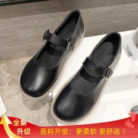 森女玛丽珍鞋女夏季复古一字扣牛筋软底鞋圆头护士白色小皮鞋