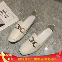 英伦风小皮鞋女鞋子2021年新款春季一脚蹬链子乐豆豆黑色单鞋子