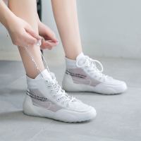 女士高帮鞋网面透气小白鞋2021春秋季新款帆布果冻高邦女鞋潮