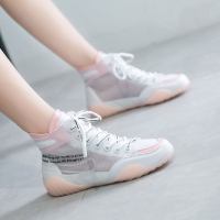 女士高帮鞋网面透气小白鞋2021春秋季新款帆布果冻高邦女鞋潮