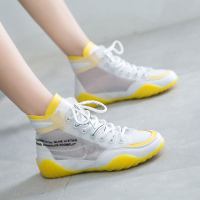 女士高帮鞋网面透气小白鞋2021春秋季新款帆布果冻高邦女鞋潮