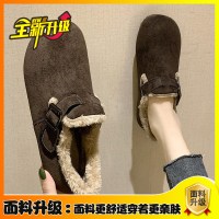 新款时尚短筒雪地靴女加绒短靴子冬季防滑一脚蹬丑萌低帮保暖棉鞋