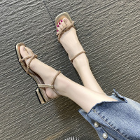 一字带时装凉鞋2021年夏季新款气质仙女风粗跟水钻罗马鞋女沙滩鞋