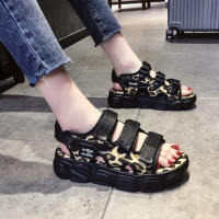 动凉鞋女夏ins潮豹纹2021年新款百搭厚底休闲沙滩老爹凉鞋