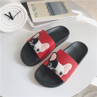 拖鞋女夏2018韩版新款可爱法斗犬卡通狗狗防滑外穿一字沙滩凉拖鞋