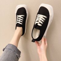 夏季薄款豹纹方头帆布鞋2021年新款鞋子女百搭小白鞋ins街拍潮鞋