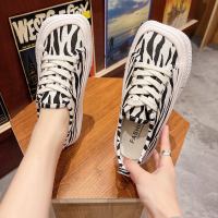 豹纹拖鞋女外穿2021夏季新款半托方头帆布女鞋平底凉拖厚底包头拖