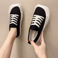 豹纹拖鞋女外穿2021夏季新款半托方头帆布女鞋平底凉拖厚底包头拖