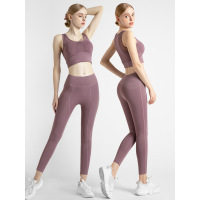 新款蝴蝶结文胸瑜伽背心高腰紧身欧美提臀蜜桃臀裤健身服女两件套