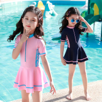 儿童新款2020泳衣女童长袖防晒连体女孩公主连体可爱游泳衣