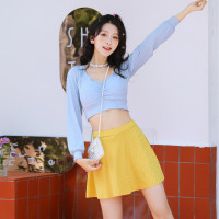 2021新款泳衣女分体比基尼保守小清新日系长袖两件套泳衣