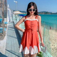 韩ins风温泉泳衣女连体平角保守显瘦遮肚仙女范学生泳衣