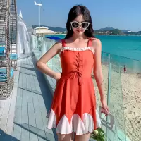 韩ins风温泉泳衣女连体平角保守显瘦遮肚仙女范学生泳衣