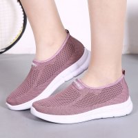 老北京布鞋女网鞋透气飞织网眼夏季一脚蹬圆头加胖宽休闲妈妈女鞋